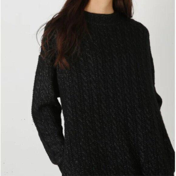 Moussy Mock Neck Knee Lenght Cableloose Knit Sweater Dress Black Fits Large Edgy - Picture 2 of 16